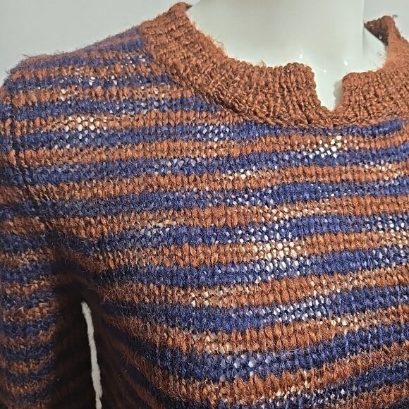 Theory Aegea B Athos Sweater Womens Small Brown & Navy Blue Wool Blend Striped - Picture 2 of 10